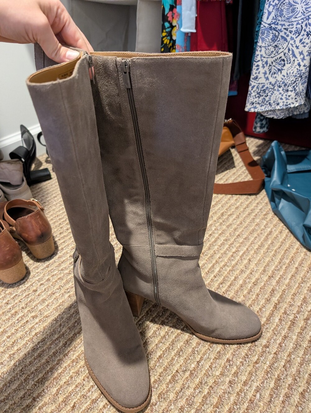 ✨MOVING SALE THIS WEEK ONLY✨ Vionic Knee-High Suede Boots - Taupe Wide-Calf